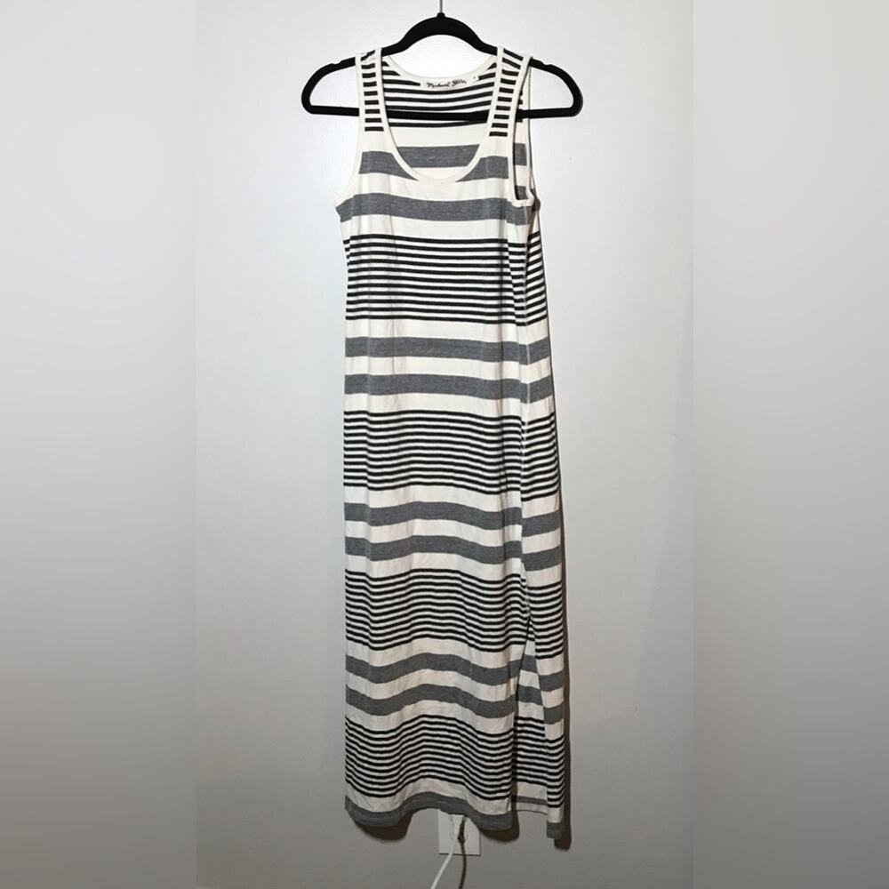 Michael Stars tank maxi small dress black grey striped side slits stretchy comfy